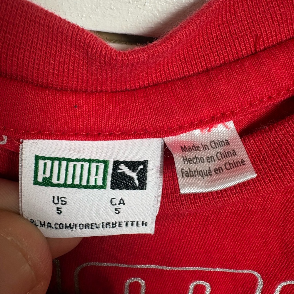 Puma Kids Red Graphic T-Shirt Size 5 | Triple Logo Tee - Picture 3 of 5